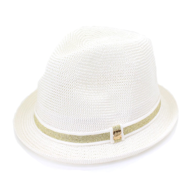 gold trilby hat